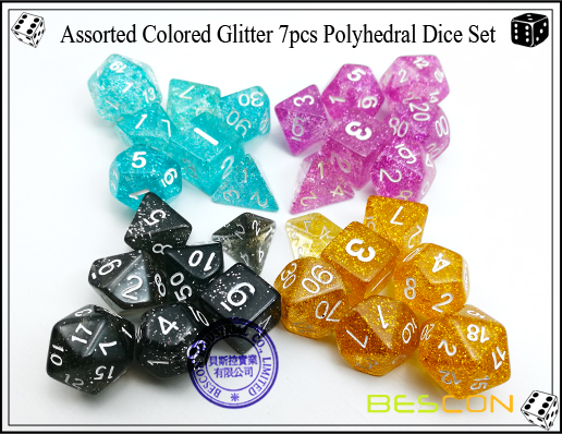 Paillettes colorées assorties 7pcs Set de dés polyédriques-15 Assorted Colored Glitter 7pcs Polyhedral Dice Set-15