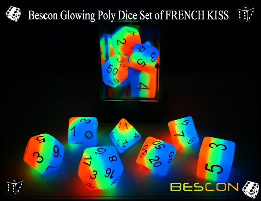 Bescon Glowing Poly Dice Set of FRENCH KISS-6 Bescon Glowing Poly Dice Set of FRENCH KISS-6