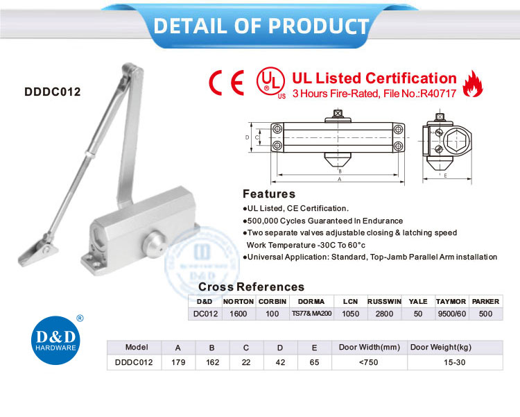 UL Door Closer - DDDC012 Light Duty UL Listed Door Closer
