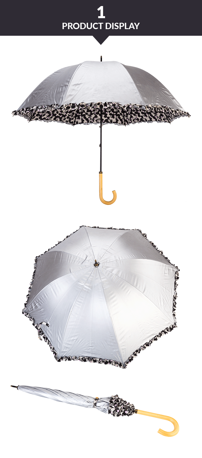 Manueller offener silberner Beschichtungs-Hauben-Regenschirm Manual Open Silver Coating Dome Umbrella