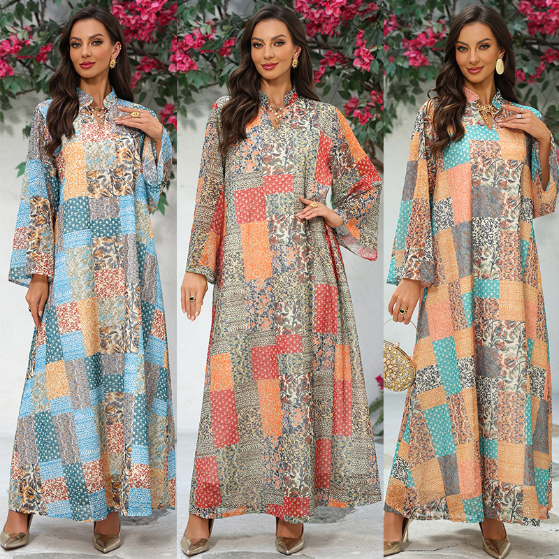 Patchwork Print Modest Maxi Dress (44) Patchwork Print Modest Maxi Dress
