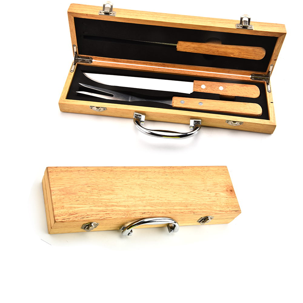 3PCS BBQ Tools Set With Wooden Box