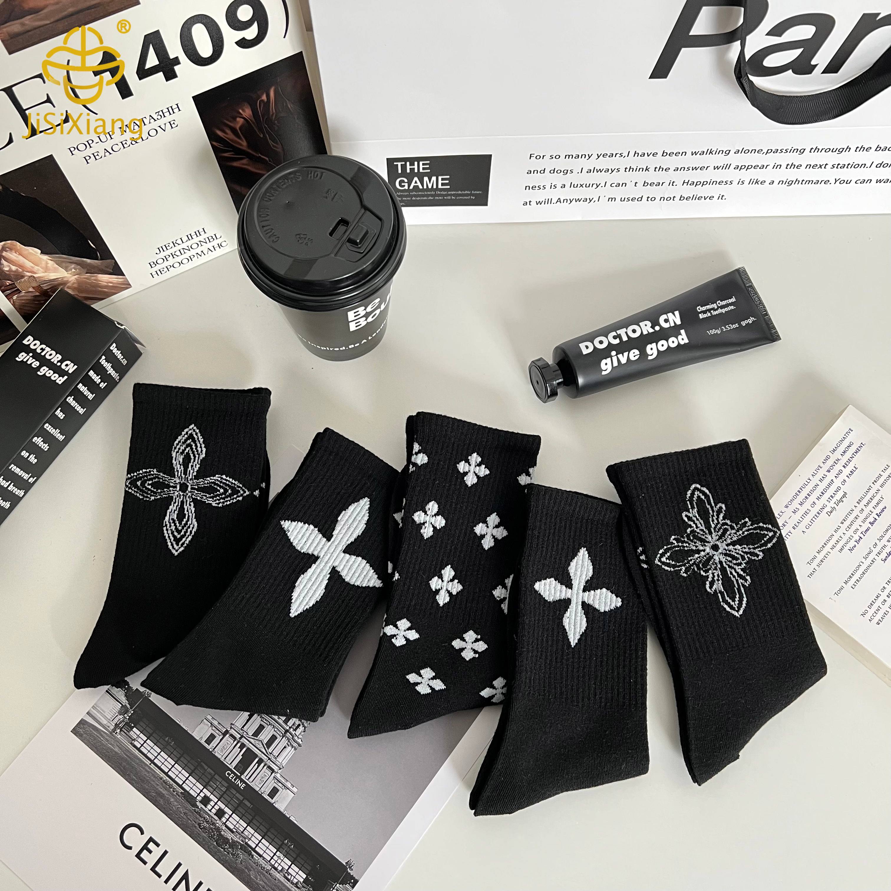 European and American black cross long socks INS trendy socks European and American black cross long socks INS trendy socks