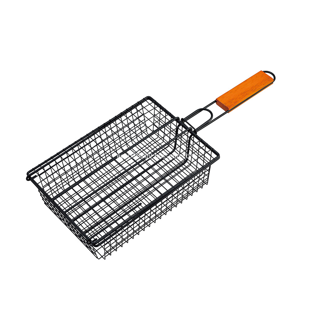 Wooden handle barbecue basket