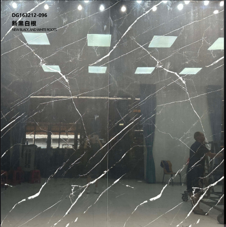 Black and white root marble textured sintered stone Black and white root marble textured sintered stone