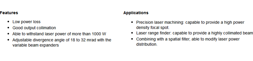 features of beam expander