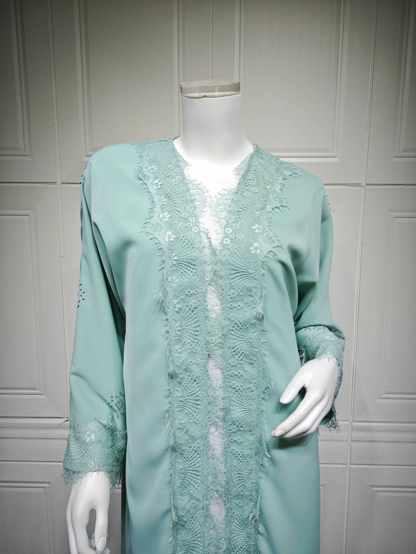 Solid Color Lace Open Abaya Cardigan Solid Color Lace Open Abaya Cardigan