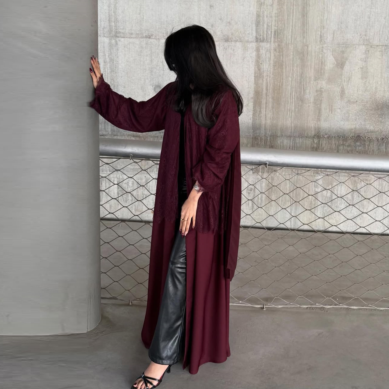 Modest Elegant Nida Abaya Cardigan Long Sleeve Lace Robe Modest Elegant Nida Abaya Cardigan Long Sleeve Lace Robe