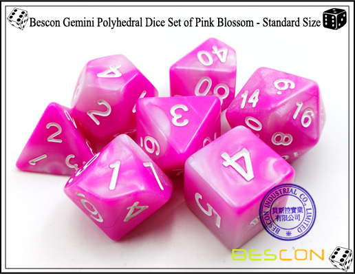 Bescon Gemini poliédrica conjunto de dados de Pink Blossom-3 Bescon Gemini Polyhedral Dice Set of Pink Blossom-3
