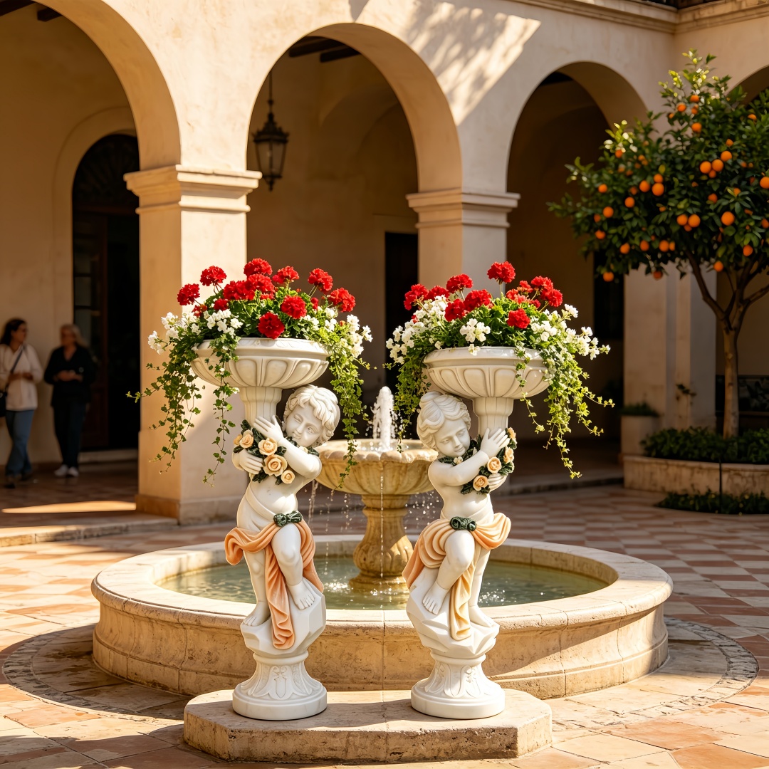 Marble-Cherub-Fountain-Planter-Outdoor-Scene Marble-Cherub-Fountain-Planter-Outdoor-Scene