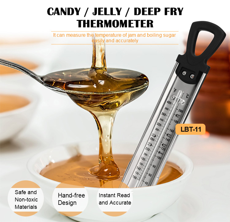 LBT-11 Large Stainless Steel 304 Deep Fry Candy Jam Cooking Glass Thermometer with Adjustable Clip LBT-11 Large Stainless Steel 304 Deep Fry Candy Jam Cooking Glass Thermometer with Adjustable Clip