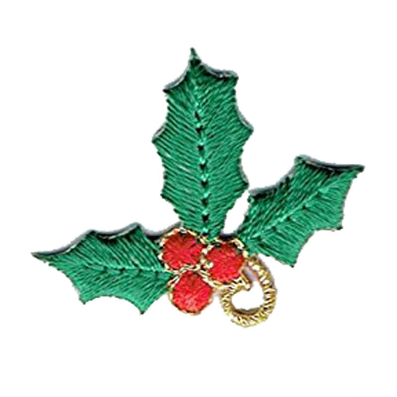 Holly With Red Berries Iron On Embroidered Applique Patch Holly With Red Berries Iron On Embroidered Applique Patch