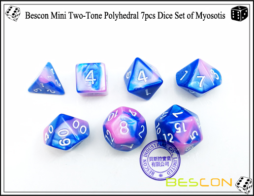 Bescon Mini Two-Tone Polyhedral 7pcs Dice Set of Myosotis-6 Bescon Mini Two-Tone Polyhedral 7pcs Dice Set of Myosotis-6