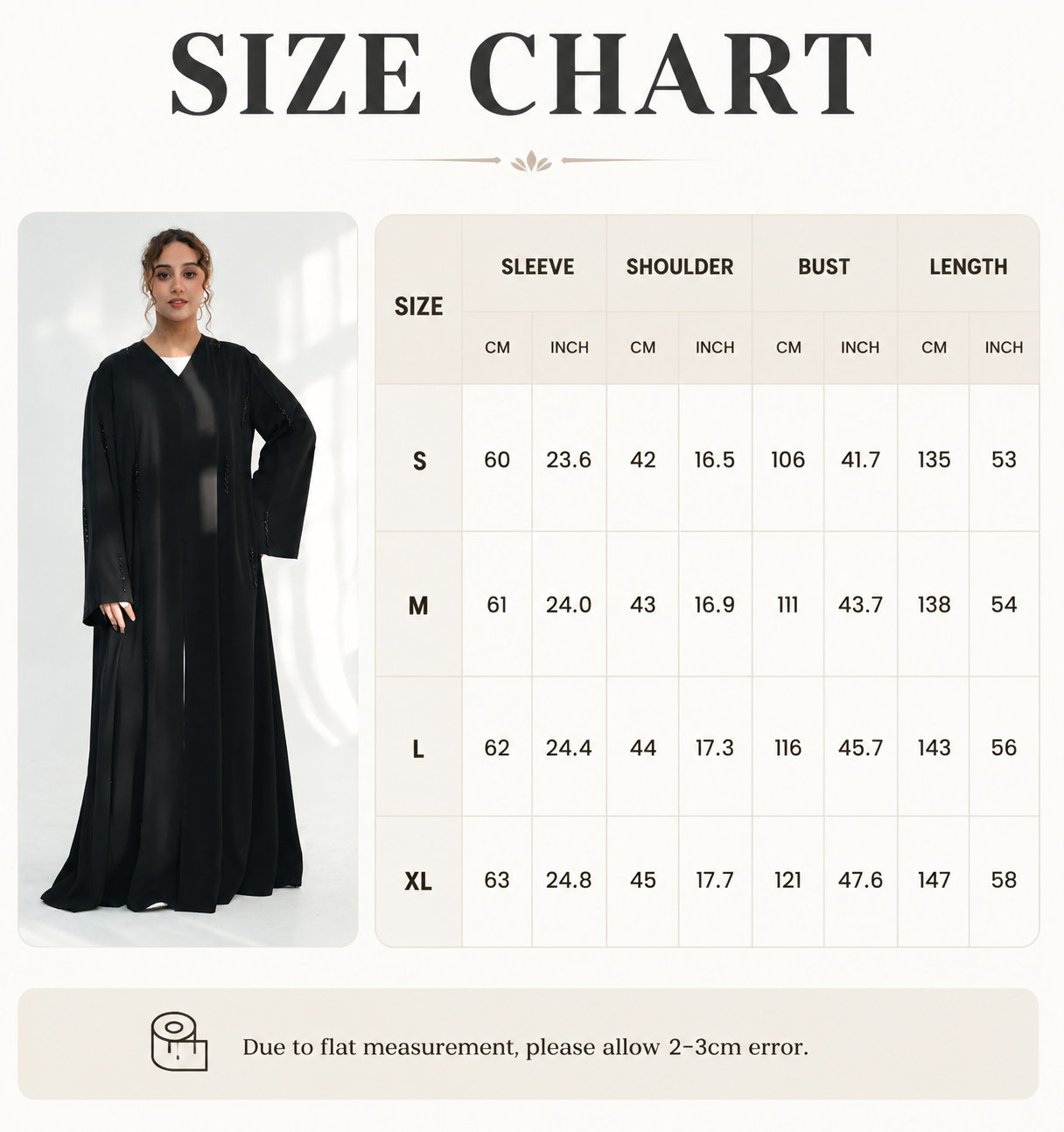 Hand Beaded Linen Open Abaya Front View Hand Beaded Linen Open Abaya Front View
