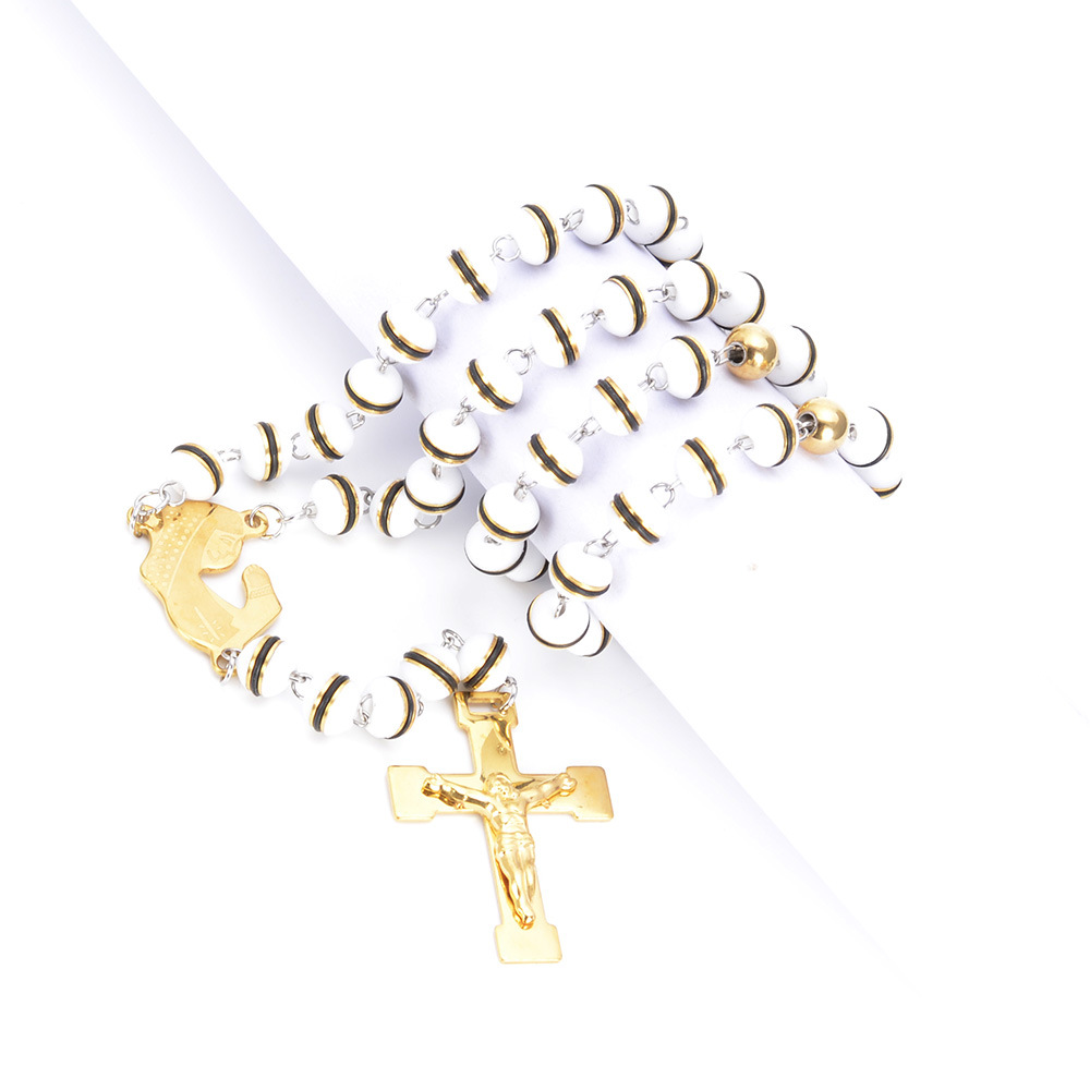クロスシリコンロザリオビーズチェーンカトリックロザリオネックレス Cross Silicon Rosary Bead Chain Catholic Rosaries Necklace
