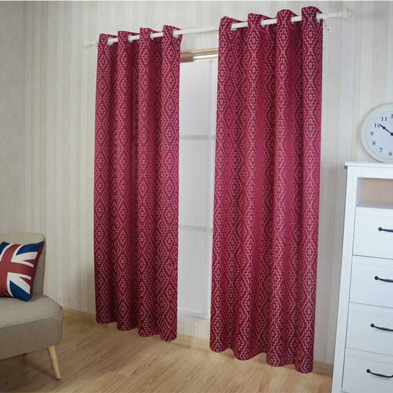 Polyester Jacquard Pattern of Window Curtain Fabric GF026 Red