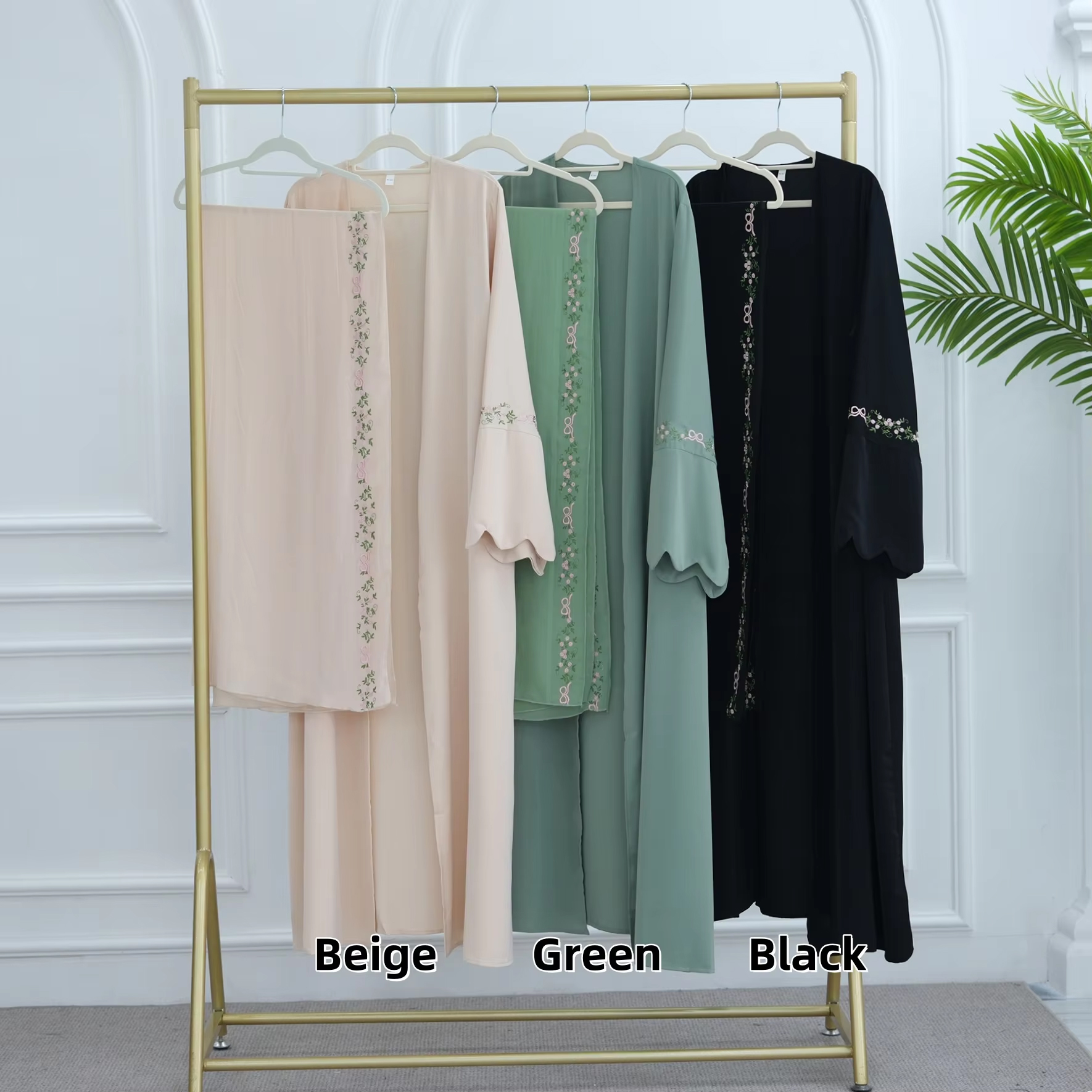 Floral Embroidered Abaya Set with Hijab Detail Luxury Dubai Abaya Dress with Hijab