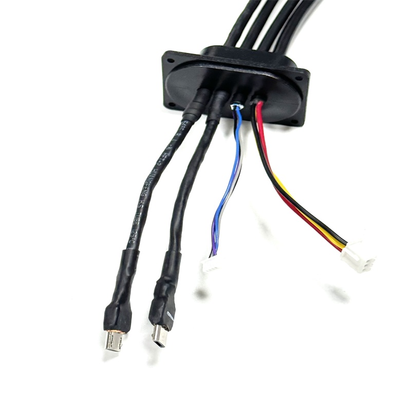 Panel Mount Feed-Through Multi-Port Cable Assembly with Micro USB RS232 RS485 Connectors Panel Mount Feed-Through Multi-Port Cable Assembly with Micro USB RS232 RS485 Connectors