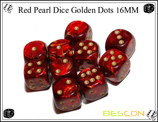 Red Pearl Dice Golden Dots 16MM