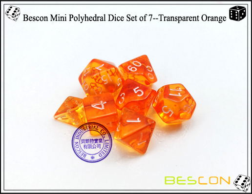Bescon Mini Polyhedral Würfel Set von 7 - Transparent Orange-6 Bescon Mini Polyhedral Dice Set of 7--Transparent Orange-6