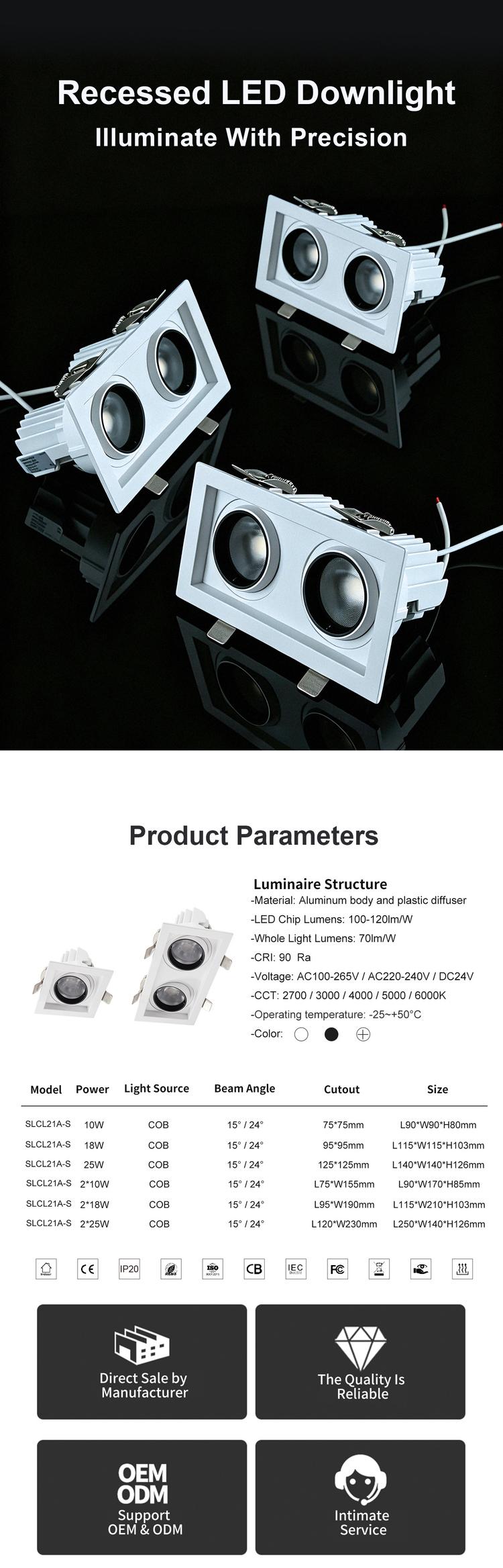 Double Heads Square Recessed LED Downlight Double Heads Square Recessed LED Downlight