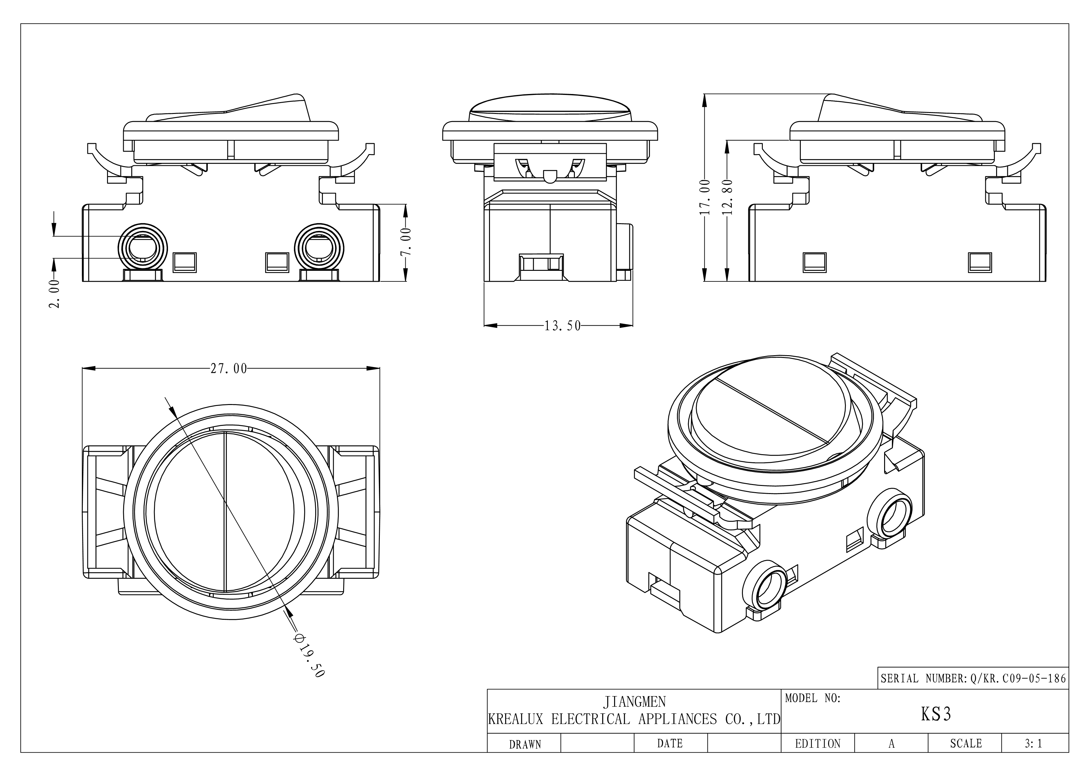 Beleks Inline Ein / Aus-Wippschalter Beleks Inline On/Off Rocker Switch