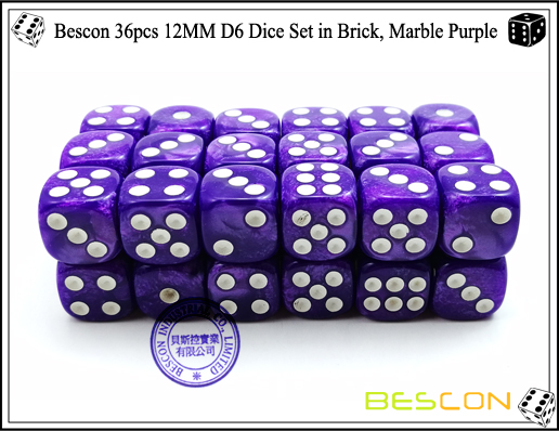 Bescon 36pcs 12MM D6 Würfel Set in Ziegel, Marmor Purple-3 Bescon 36pcs 12MM D6 Dice Set in Brick, Marble Purple-3