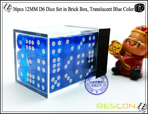 36pcs 12MM D6 Dice Set dans Brique Box, Translucent Blue Color-3 36pcs 12MM D6 Dice Set in Brick Box, Translucent Blue Color-3