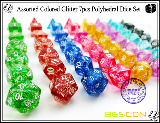 Ensemble de dés polyédriques assortis de paillettes colorées 7pcs-6 Assorted Colored Glitter 7pcs Polyhedral Dice Set-6