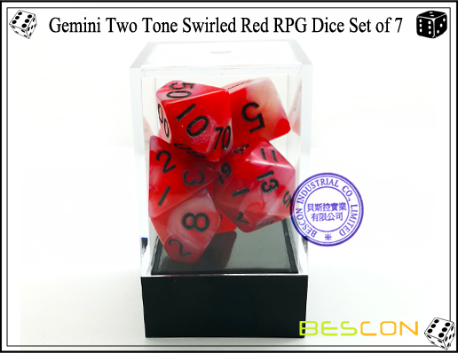 Gemini Two Tone Swirled Red RPG Dice Set of 7-4 Gemini Two Tone Swirled Red RPG Dice Set of 7-4