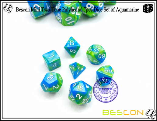 Bescon Mini Two-Tone Polyhedral 7pcs Dice Set of Aquamarine-2 Bescon Mini Two-Tone Polyhedral 7pcs Dice Set of Aquamarine-2