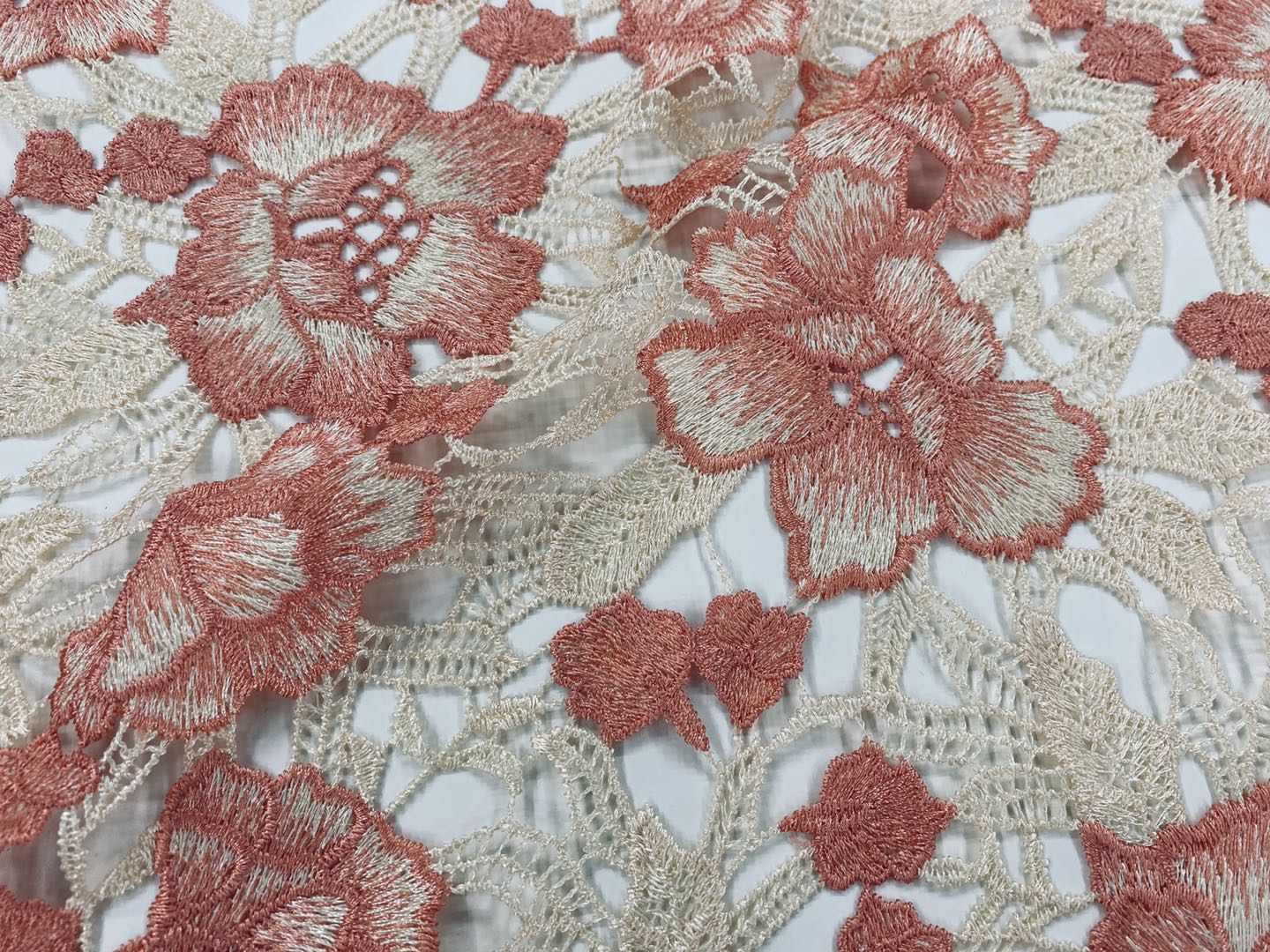Peach Chemical Lace Embroidery Fabric
