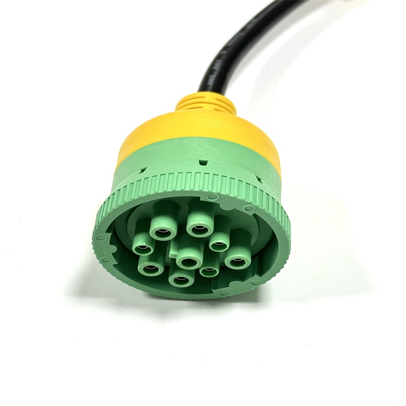 OBDII 16Pin Female to Cummins 9Pin Male Diagnostic Cable, Yellow-Green Overmold OBDII 16Pin Female to Cummins 9Pin Male Diagnostic Cable, Yellow-Green Overmold