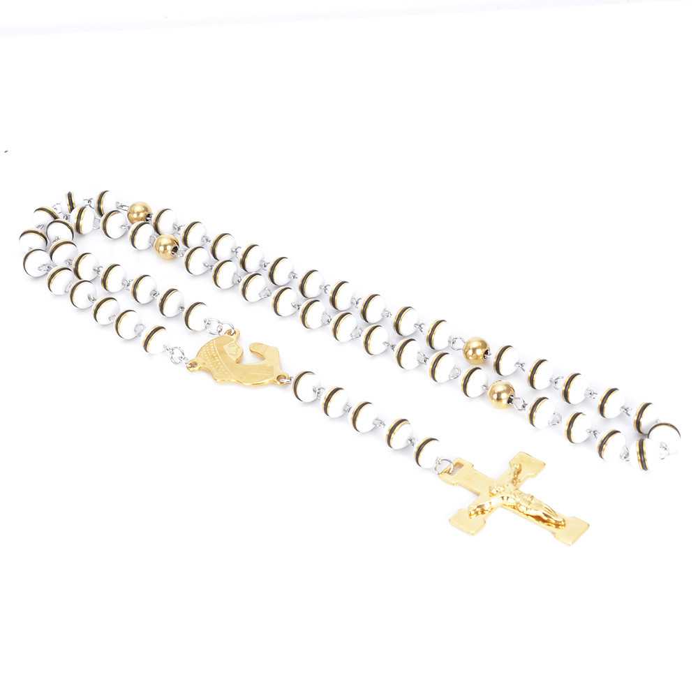 クロスシリコンロザリオビーズチェーンカトリックロザリオネックレス Cross Silicon Rosary Bead Chain Catholic Rosaries Necklace