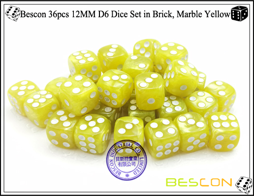 Bescon 36pcs 12MM D6 dados establecidos en ladrillo, mármol amarillo-5 Bescon 36pcs 12MM D6 Dice Set in Brick, Marble Yellow-5