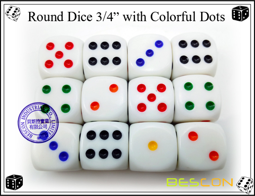 Round Dice 19MM with Colorful Dots Round Dice 19MM with Colorful Dots