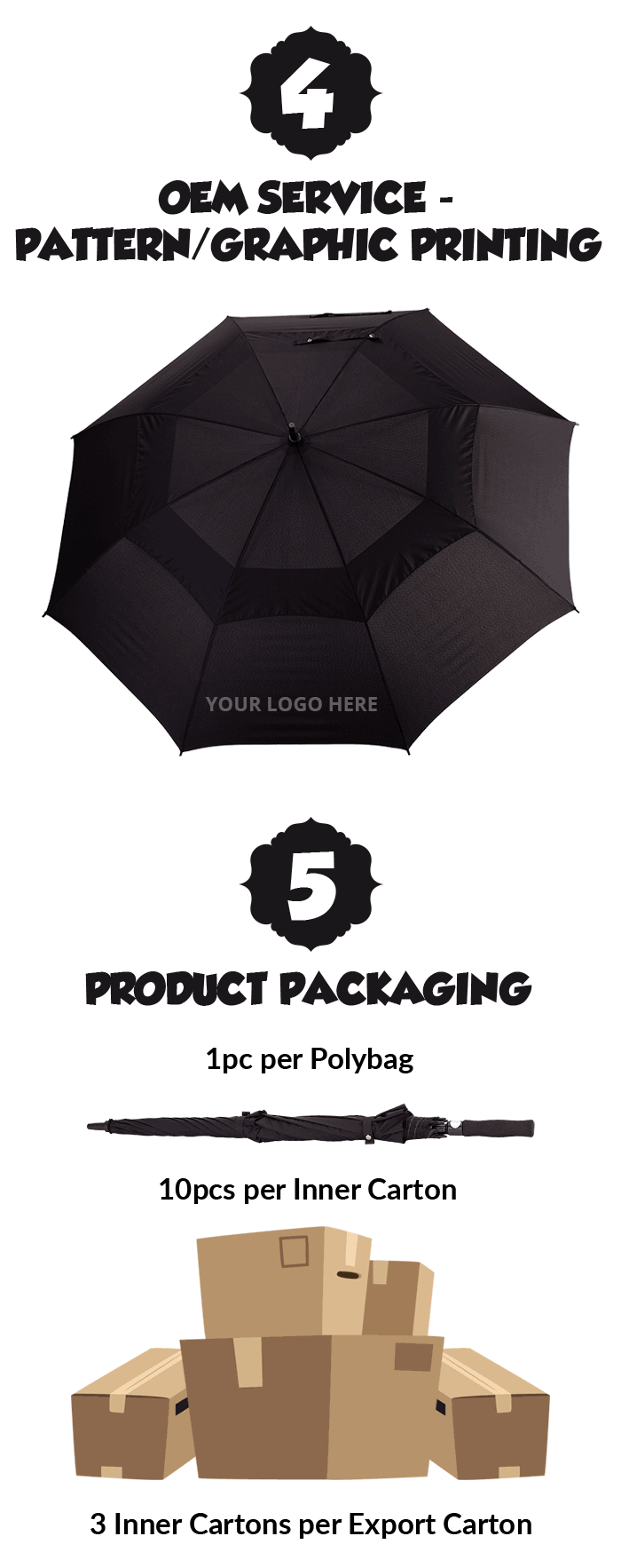 Geventileerde dubbele parasol golfparaplu Vented Double Canopy Golf Umbrella