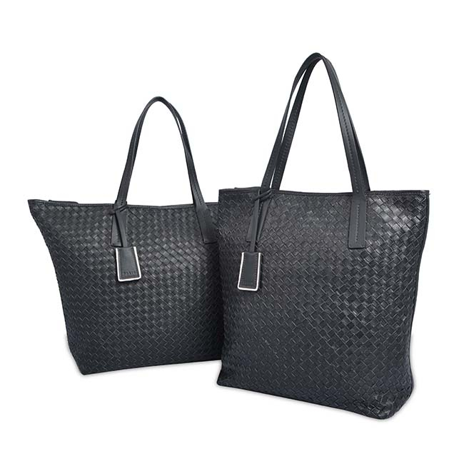 Fashion Weave Black Leather Lady Handbag Single Shoulder Lady Bag With Large Capacity