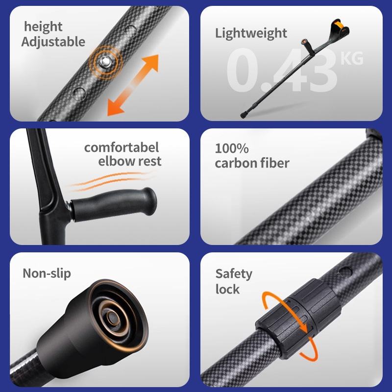 High-End Carbon Fiber Folding Elbow Crutches Adjustable Height Double Cane for Young People's Recovery Assistance Manufactured3 High-End Carbon Fiber Folding Elbow Crutches Adjustable Height Double Cane for Young People's Recovery Assistance Manufactured3