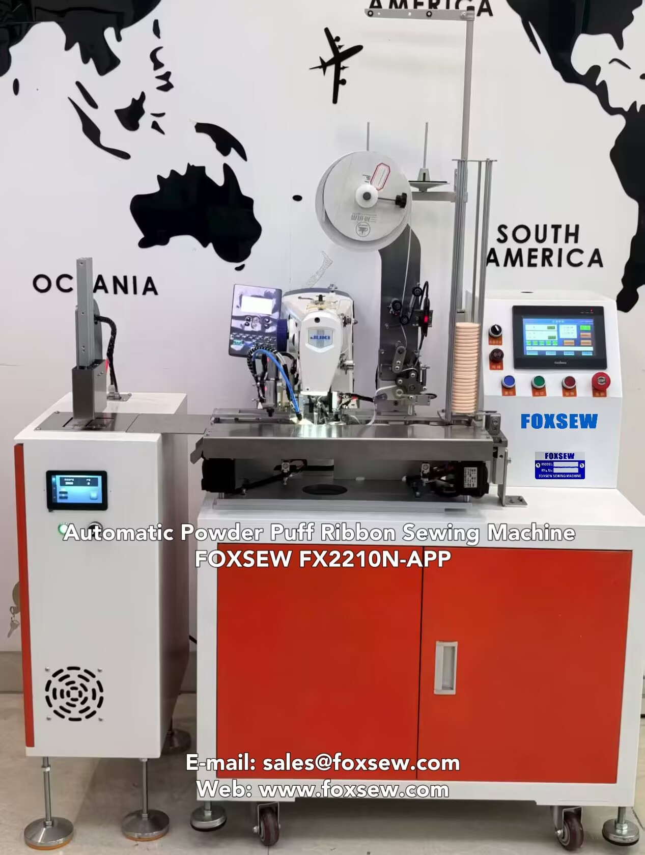 Automatic Powder Puff Ribbon Sewing Machine FOXSEW FX2210N-APP -2 Automatic Powder Puff Ribbon Sewing Machine FOXSEW FX2210N-APP -2