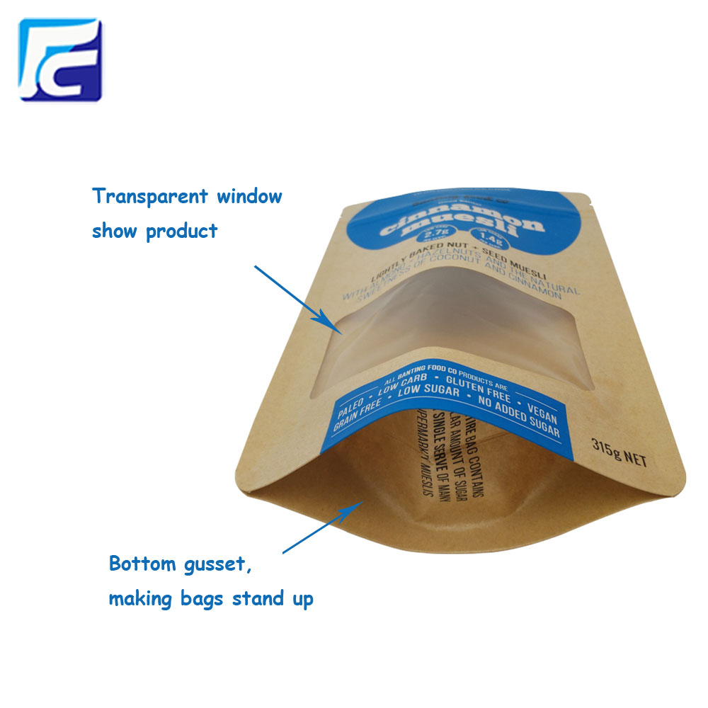 Sacchetto di carta Kraft con finestra trasparente Kraft Paper Bag With Clear Window