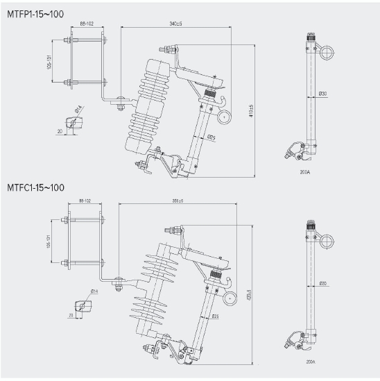 MTFP1 MTFC1 Series Fuse Cutout drawing MTFP1 MTFC1 Series Fuse Cutout drawing