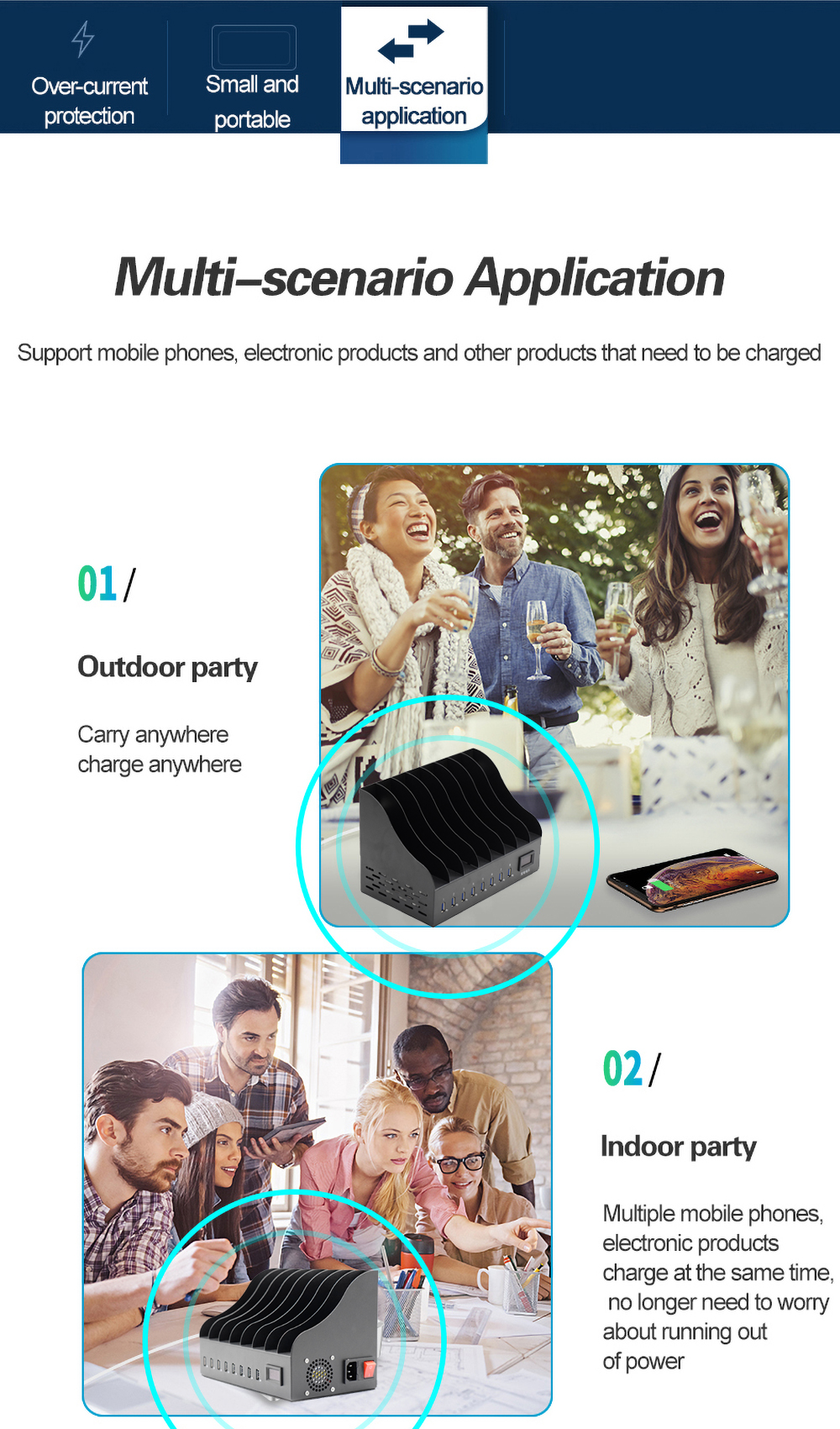 Application scenario of the 8-port USB charger Application scenario of the 8-port USB charger