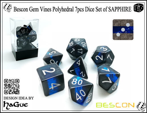 Bescon Gem Vines Polyhedral 7pcs Dice Set of SAPPHIRE-1 Bescon Gem Vines Polyhedral 7pcs Dice Set of SAPPHIRE-1