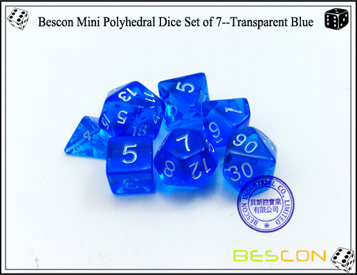 Lot de dés polyédriques Bescon Mini de 7 - Bleu transparent-6 Bescon Mini Polyhedral Dice Set of 7--Transparent Blue-6