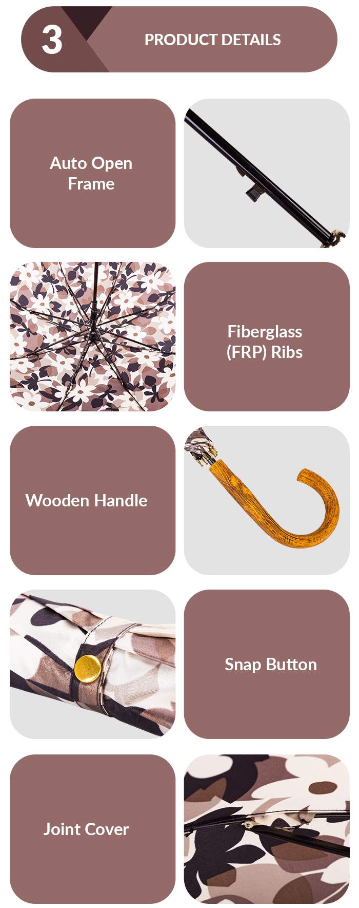 ซาตินผ้าอัตโนมัติเปิดร่มตรง Satin Fabric Auto Open Straight Umbrella