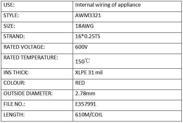 XLPE WIRE UL3321 18# RED XLPE WIRE UL3321 18# RED