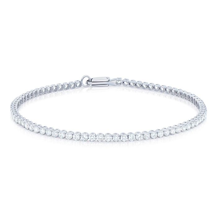 FLB-011 slim round lab diamond tennis bracelet front view with white metal basket links
