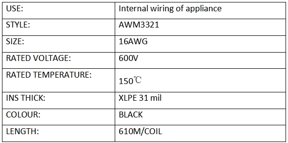 XLPE WIRE UL3321 16# BLACK XLPE WIRE UL3321 16# BLACK
