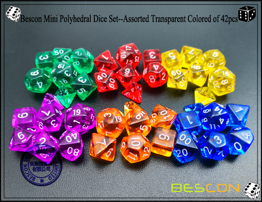 Bescon Mini Polyhedral Würfel Set - Assorted Transparent Colored von 42pcs-3 Bescon Mini Polyhedral Dice Set--Assorted Transparent Colored of 42pcs-3